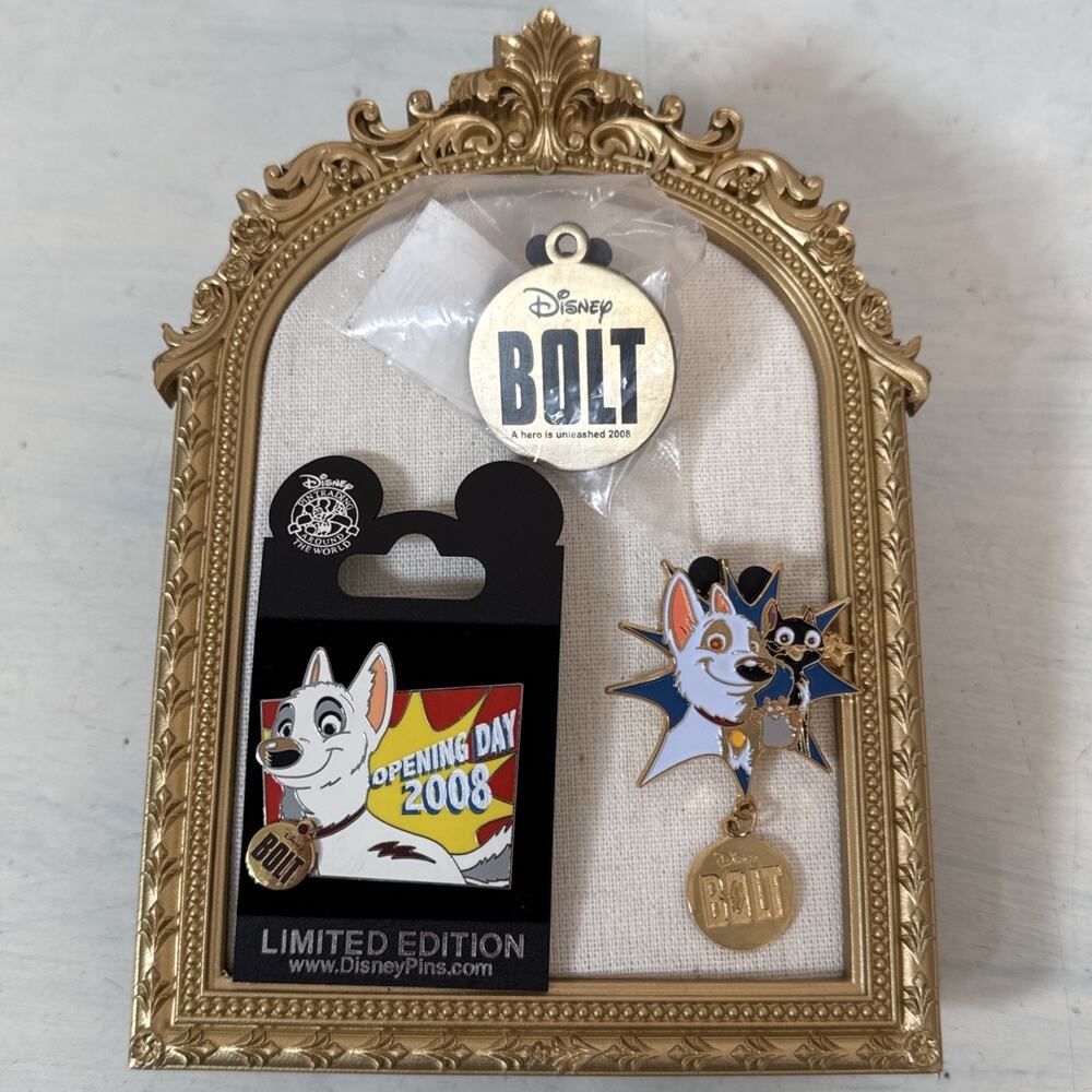 Disney 2008 Bolt Dog Tag Pin Set Of 3 Opening Day Limited Editions